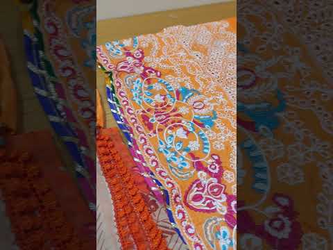 Chickenkari cotton kameez trouser duppatta - Orange