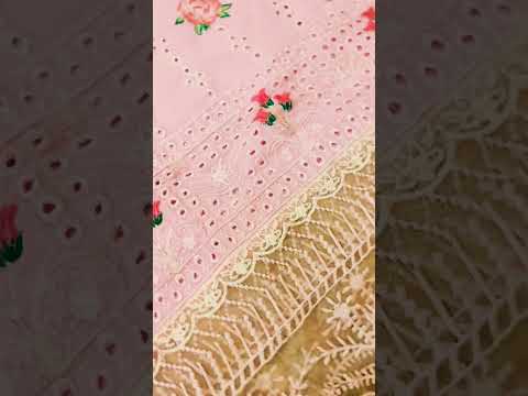 Pakistani chickenkari embroidered shalwar kameez duppatta-peach