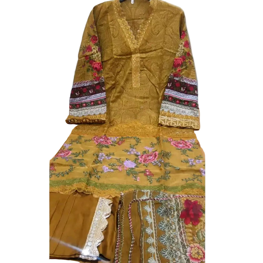 Pakistani embroidered shalwar kameez duppatta- Mustard