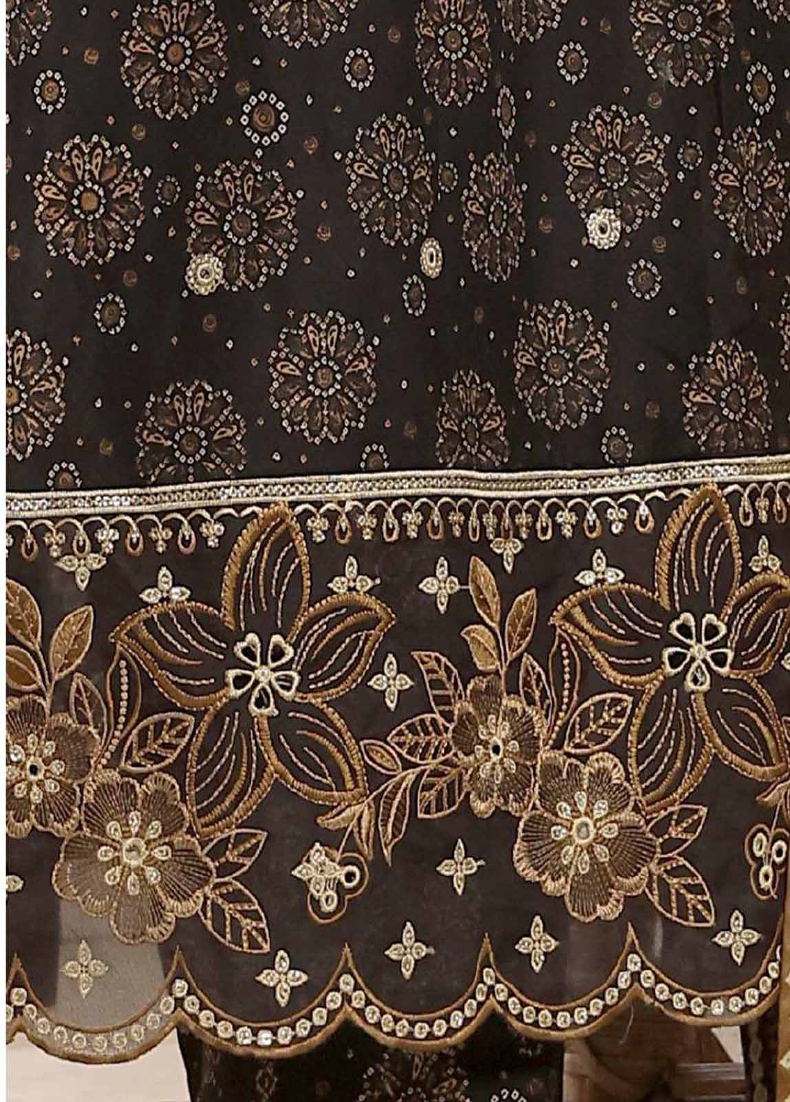 Bin Saeed embroidered frock with trouser and duppatta - Black floral