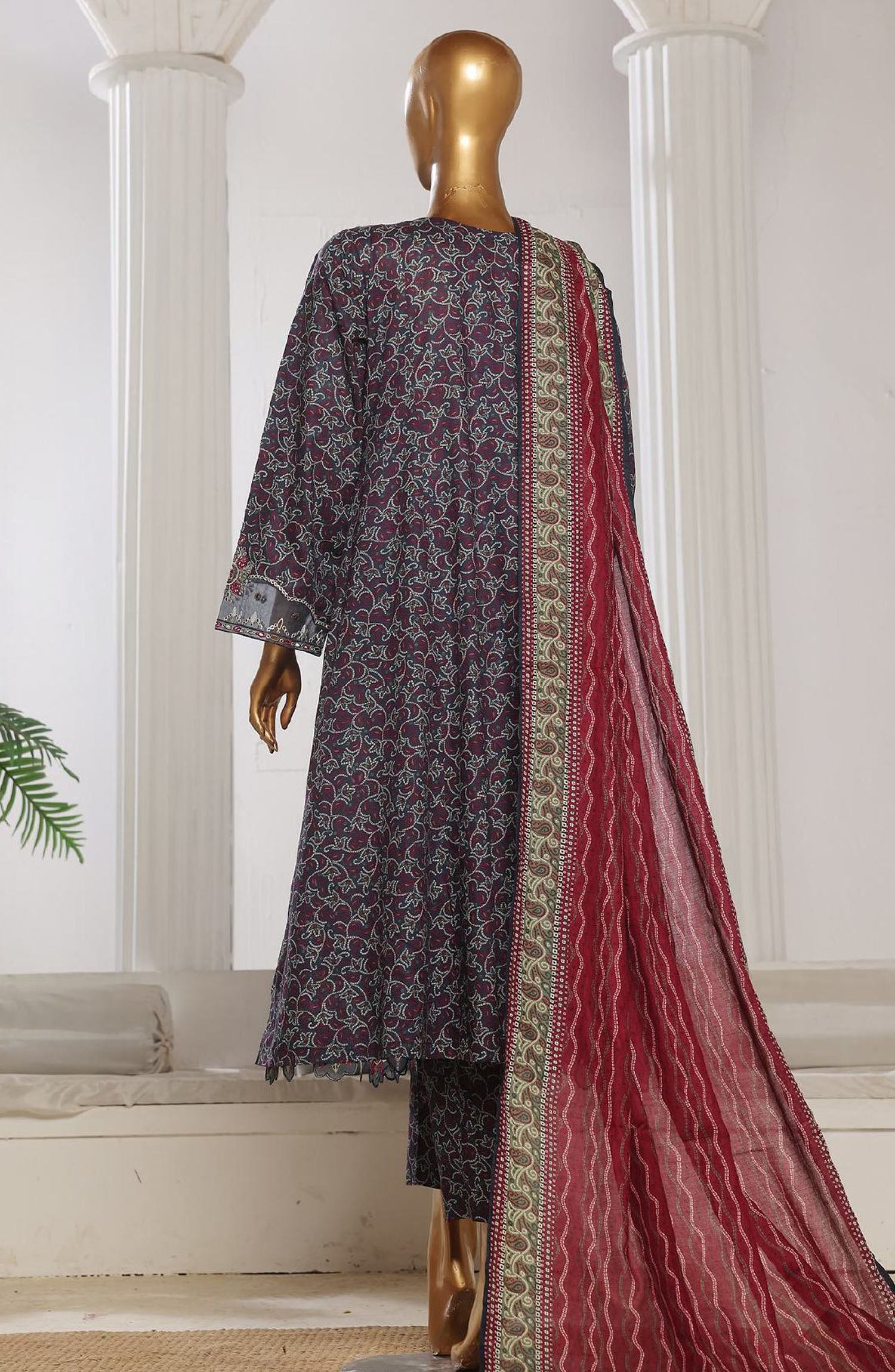 Bin Saeed embroidered frock with trouser and duppatta - purple