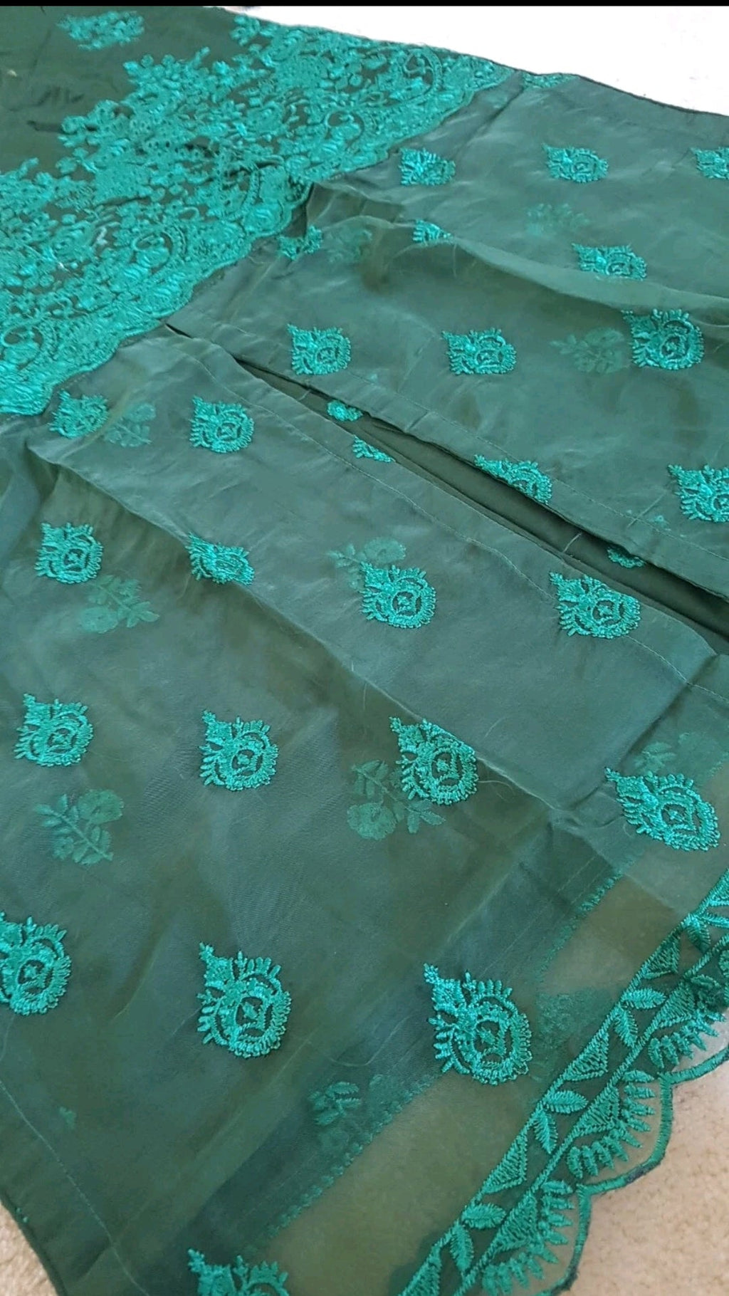 Chickenkari cotton kameez trouser duppatta - green