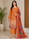 Chickenkari cotton kameez trouser duppatta - Orange