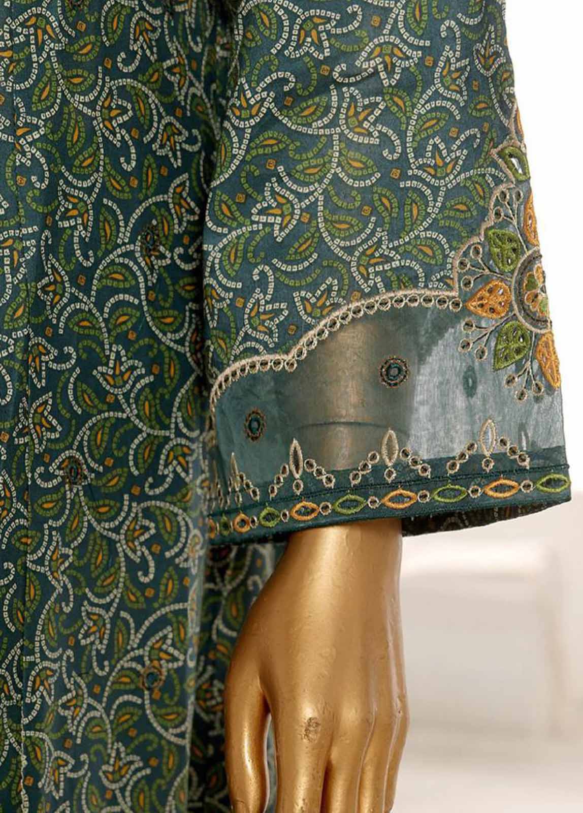 Bin Saeed embroidered frock with trouser and duppatta -Green