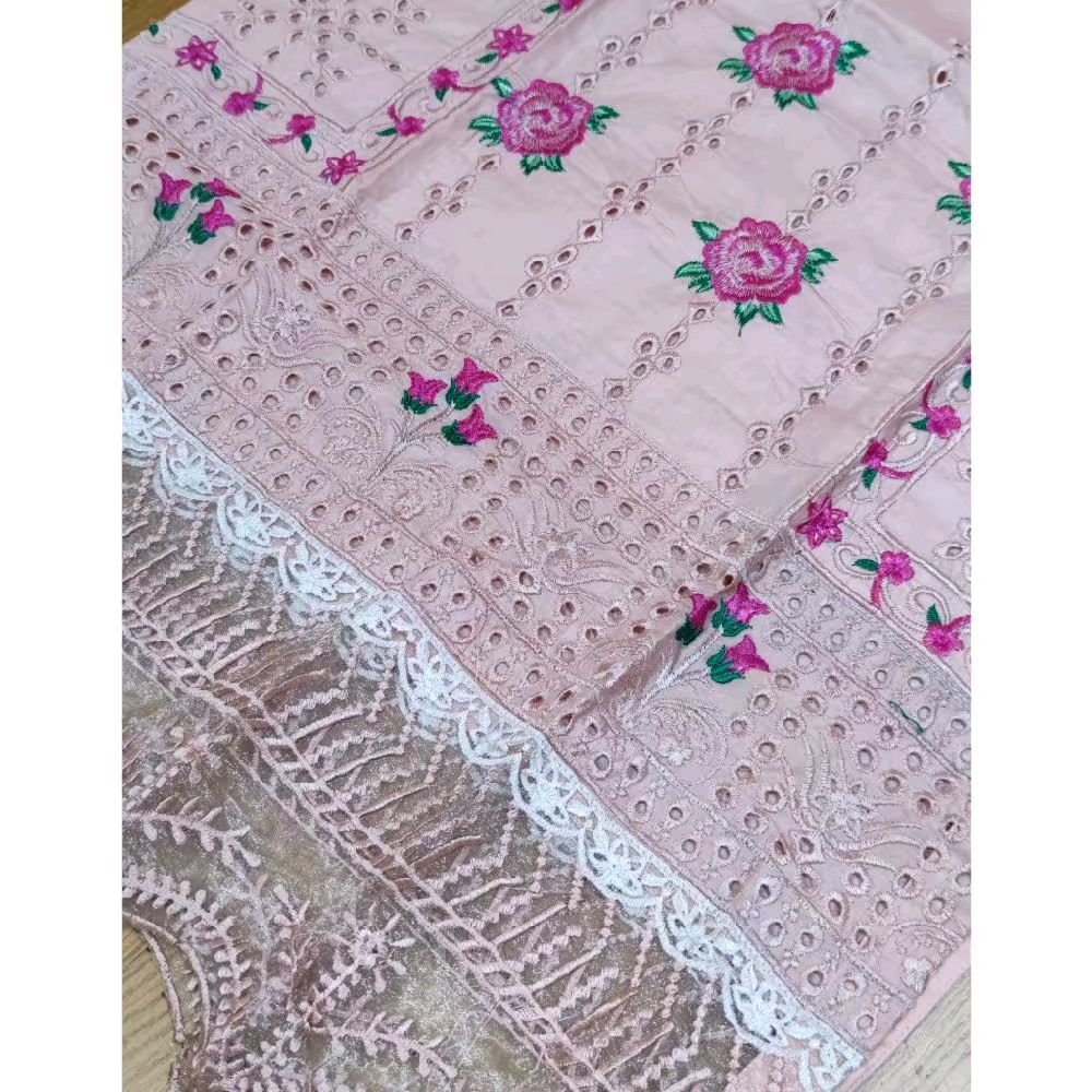 Pakistani chickenkari embroidered shalwar kameez duppatta-peach