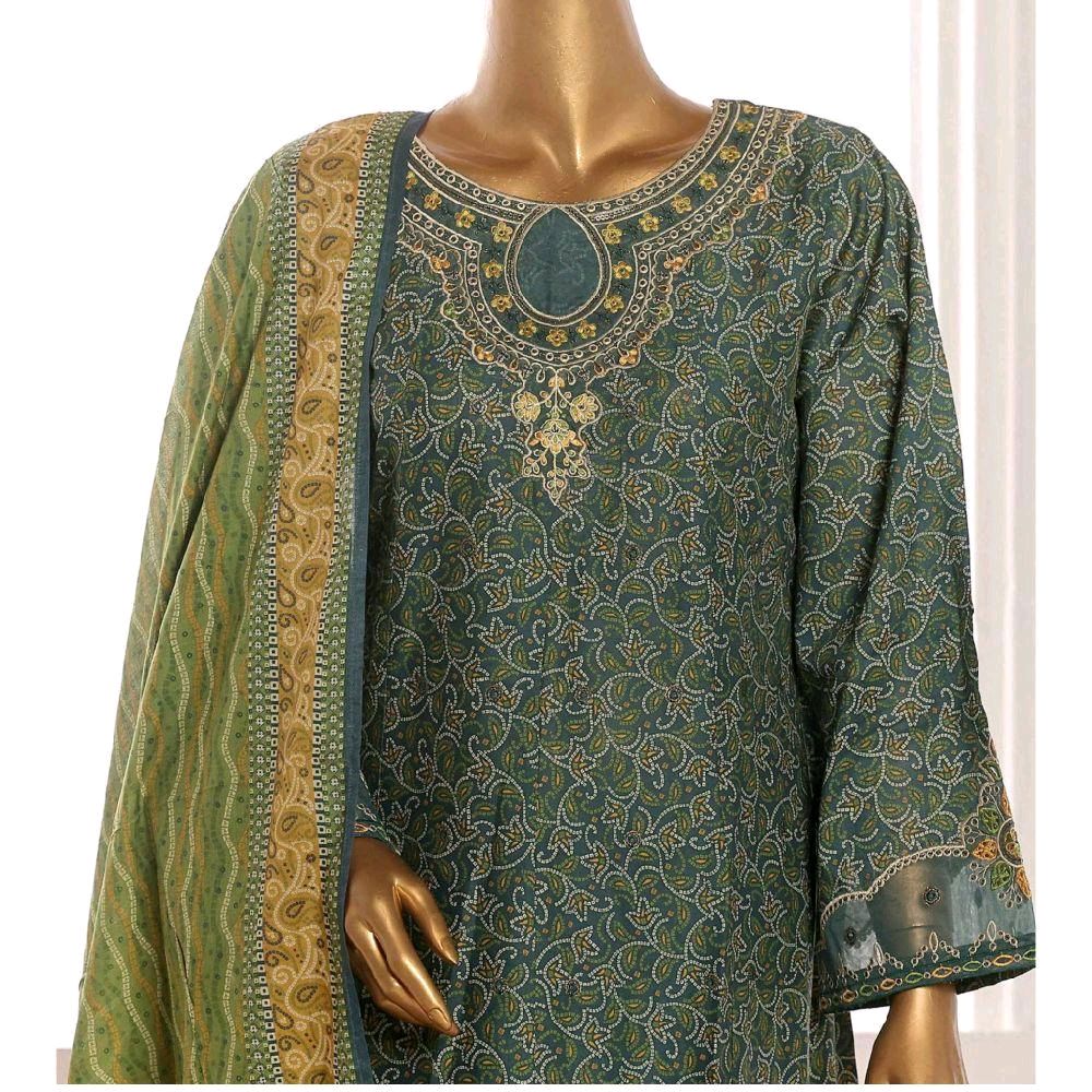 Bin Saeed embroidered frock with trouser and duppatta -Green