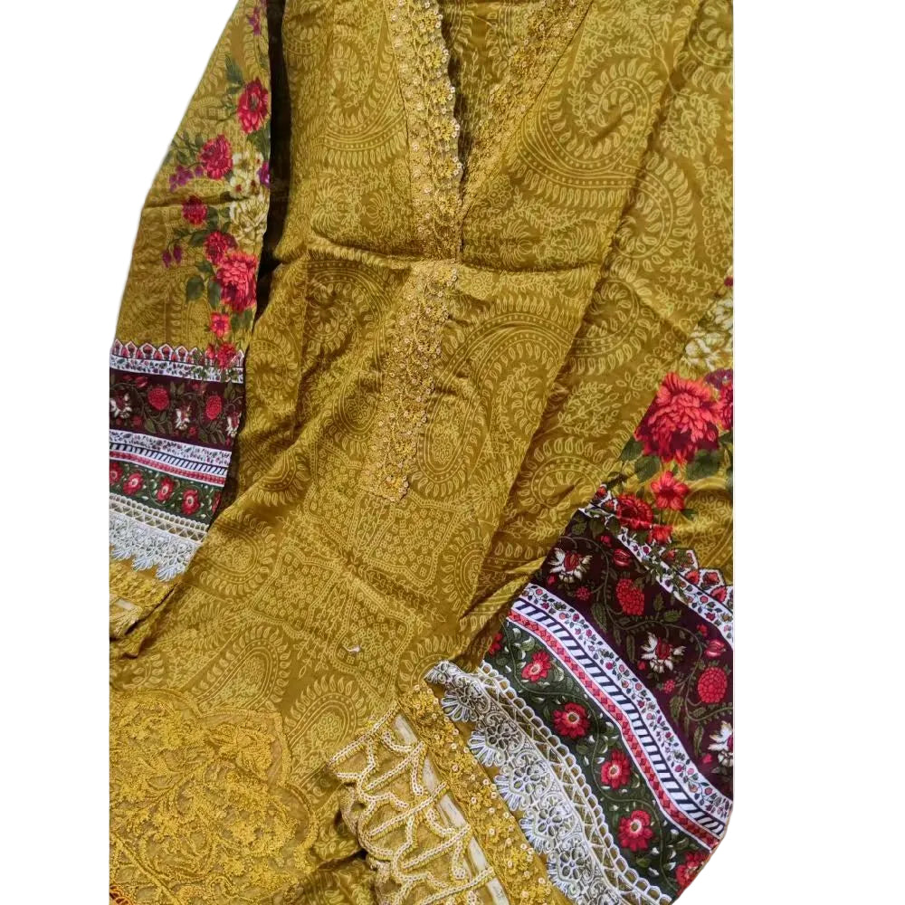 Pakistani embroidered shalwar kameez duppatta- Mustard