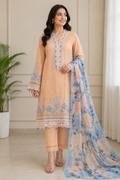 Chickenkari cotton kameez trouser duppatta - Peach