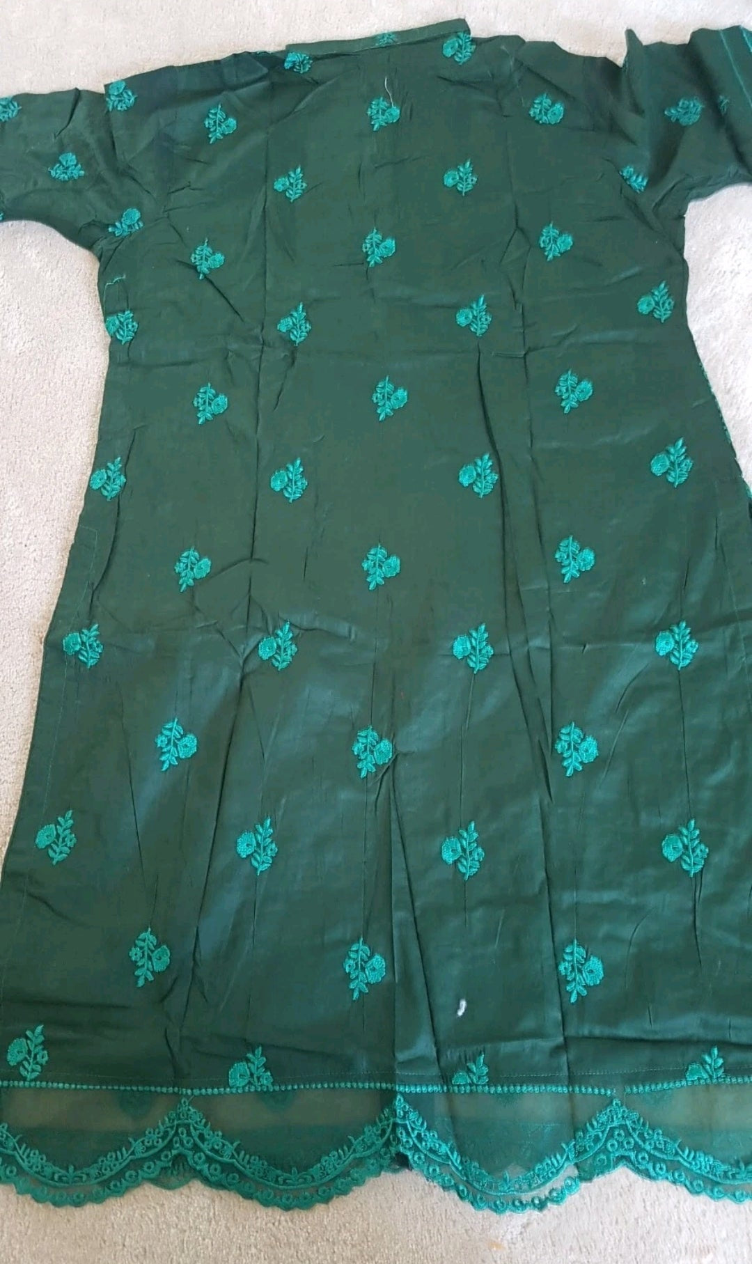 Chickenkari cotton kameez trouser duppatta - green