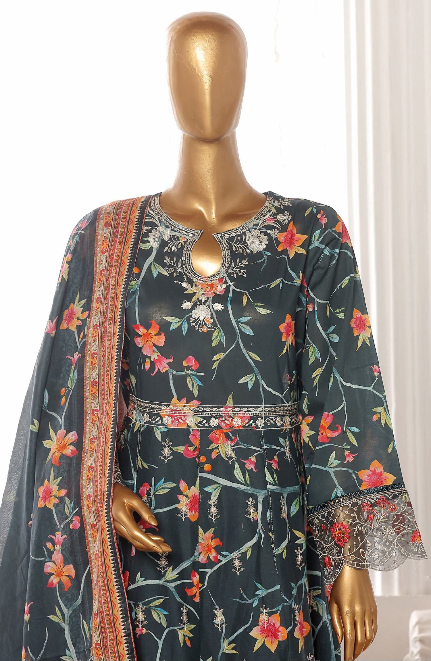 Bin Saeed embroidered frock with trouser and duppatta- Floral