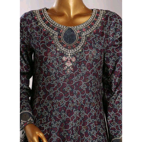 Bin Saeed embroidered frock with trouser and duppatta - purple