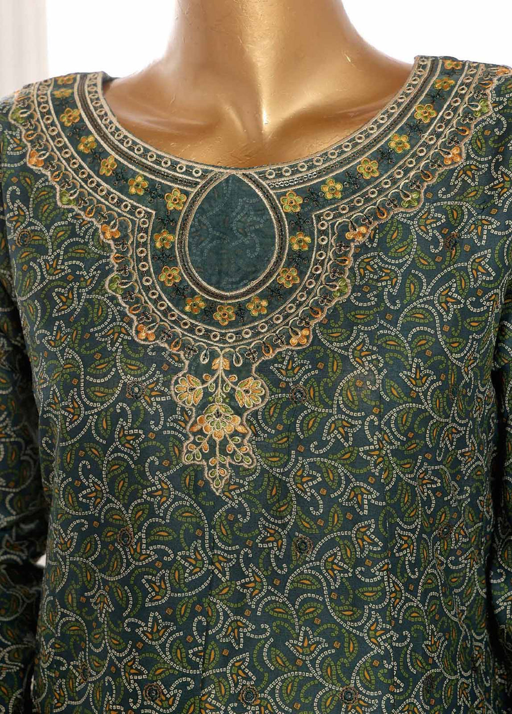 Bin Saeed embroidered frock with trouser and duppatta -Green