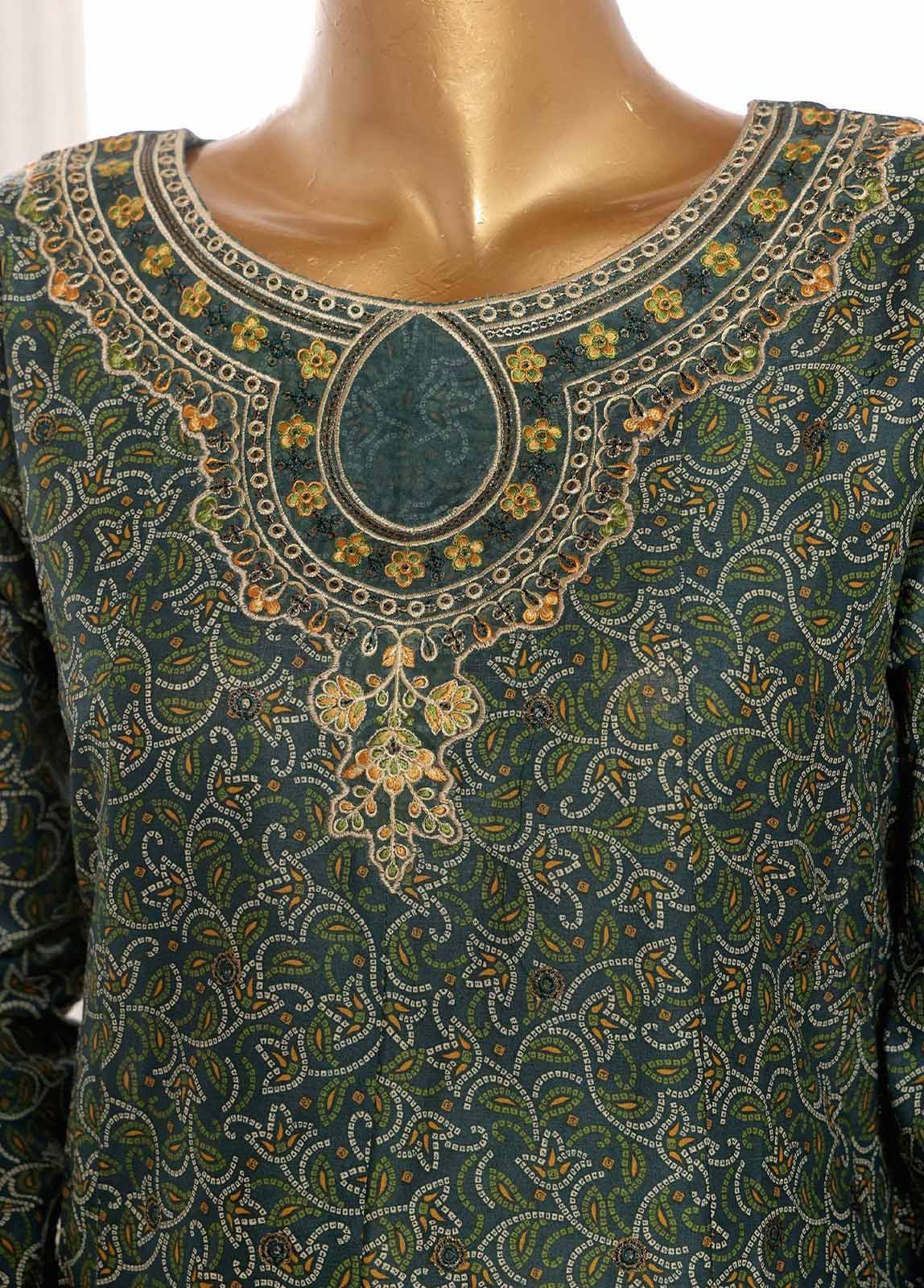 Bin Saeed embroidered frock with trouser and duppatta -Green