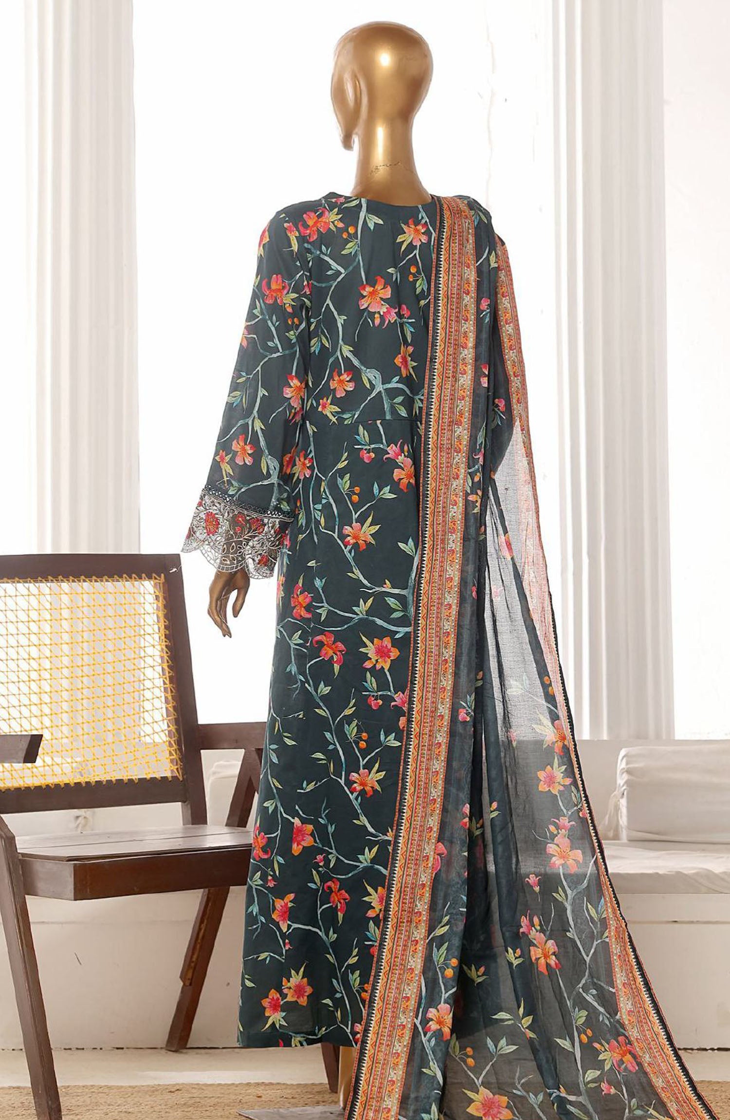 Bin Saeed embroidered frock with trouser and duppatta- Floral