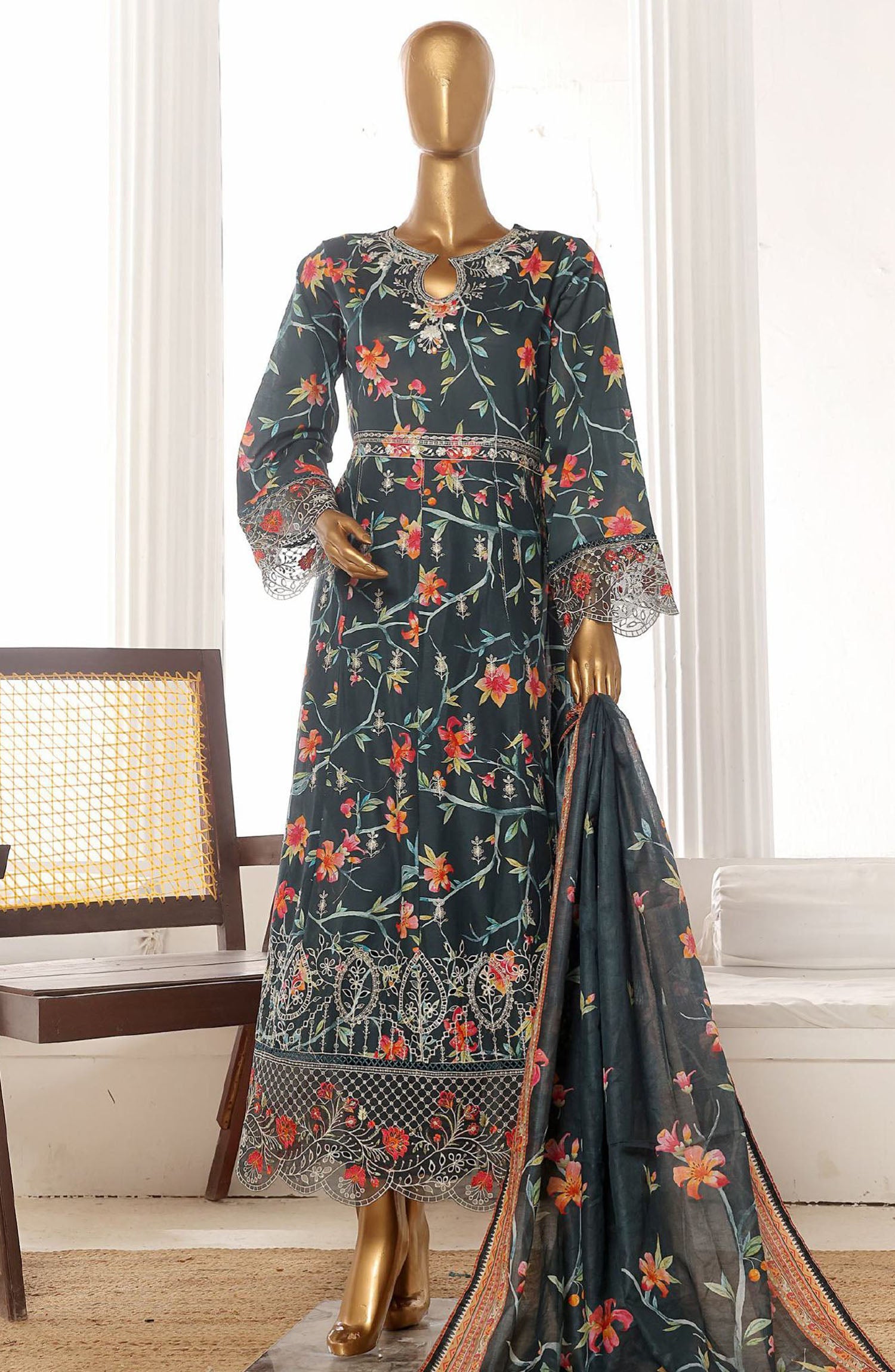 Bin Saeed embroidered frock with trouser and duppatta- Floral