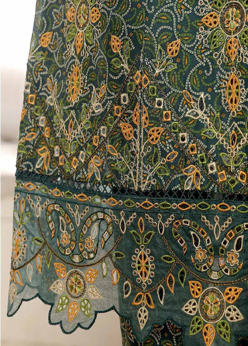 Bin Saeed embroidered frock with trouser and duppatta -Green