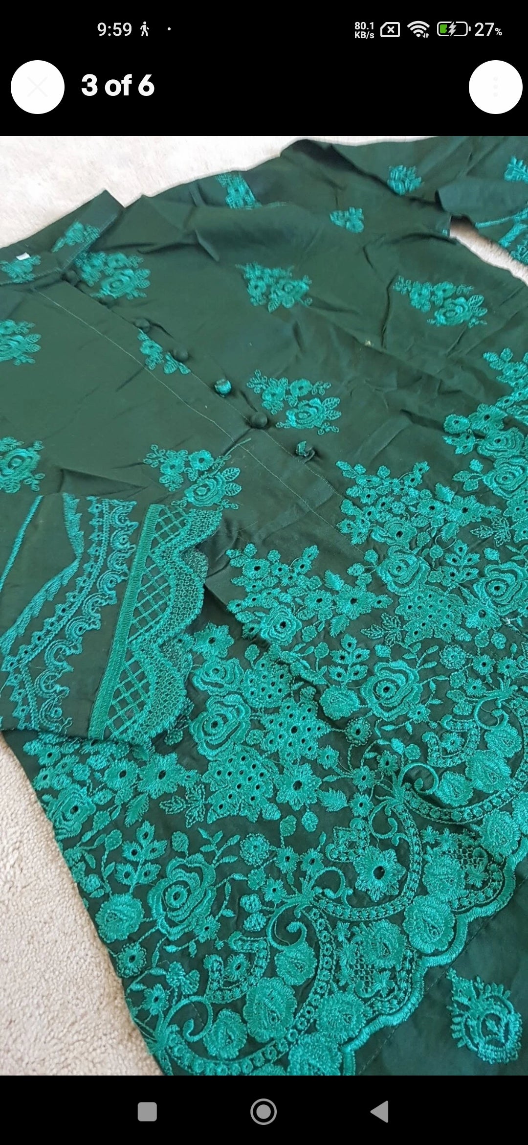 Chickenkari cotton kameez trouser duppatta - green