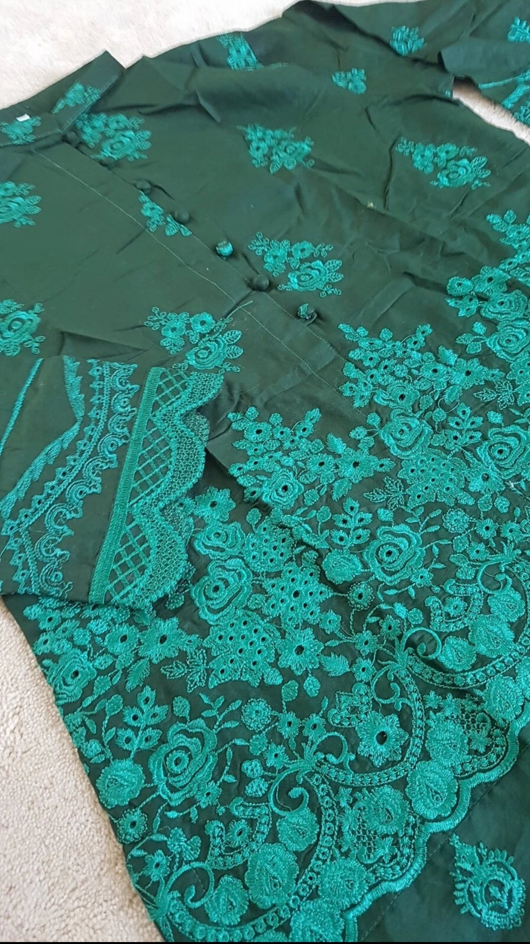 Chickenkari cotton kameez trouser duppatta - green