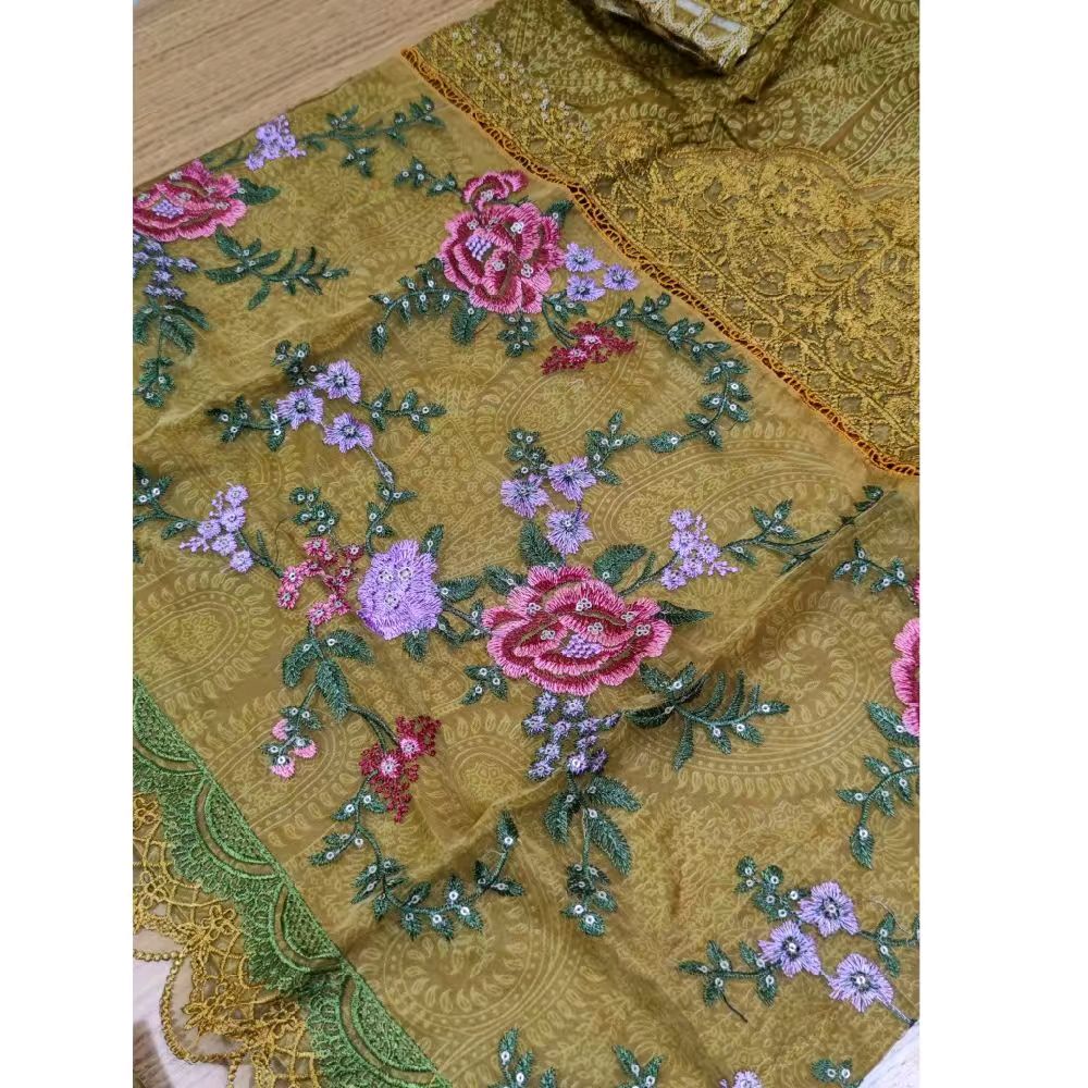 Pakistani embroidered shalwar kameez duppatta- Mustard