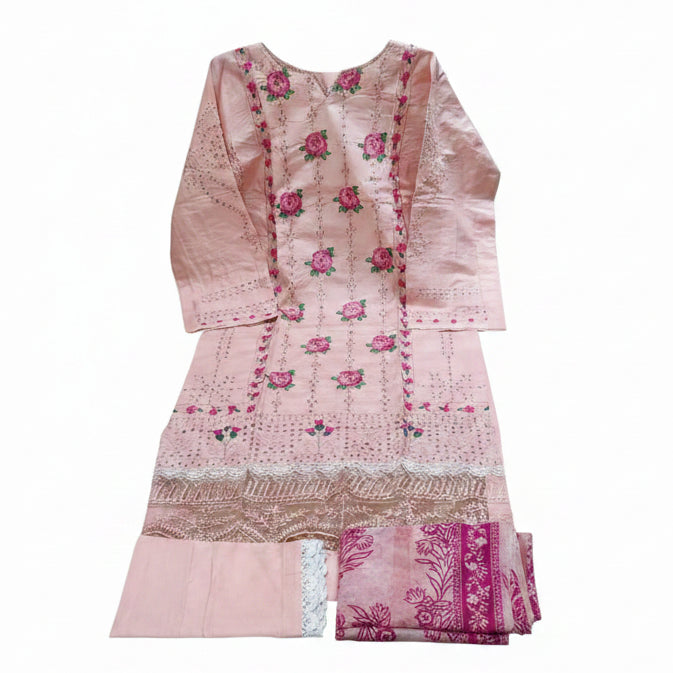 Pakistani chickenkari embroidered shalwar kameez duppatta-peach