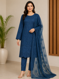 Pakistani chickenkari embroidered shalwar kameez duppatta- Teal