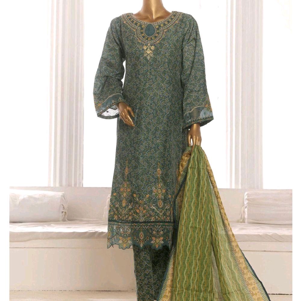 Bin Saeed embroidered frock with trouser and duppatta -Green